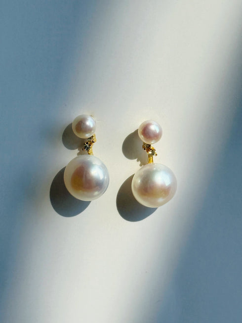 Elegant Double-Pearl Zirconia Stud Earrings
